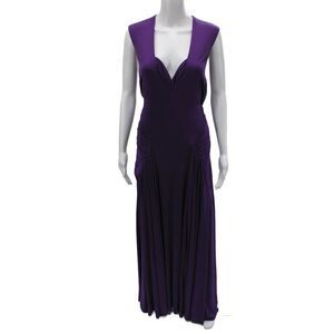 Reem Acra Women Maxi Silk V-Neck Sleeveless Purple Dress Size 12